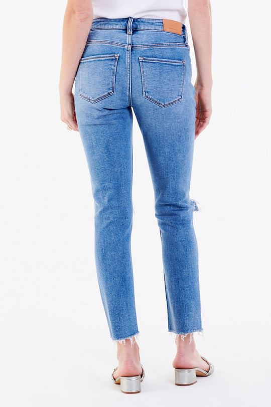 image of a female model wearing a AIDEN HIGH RISE GIRLFRIEND JEANS SUMMIT JEANS