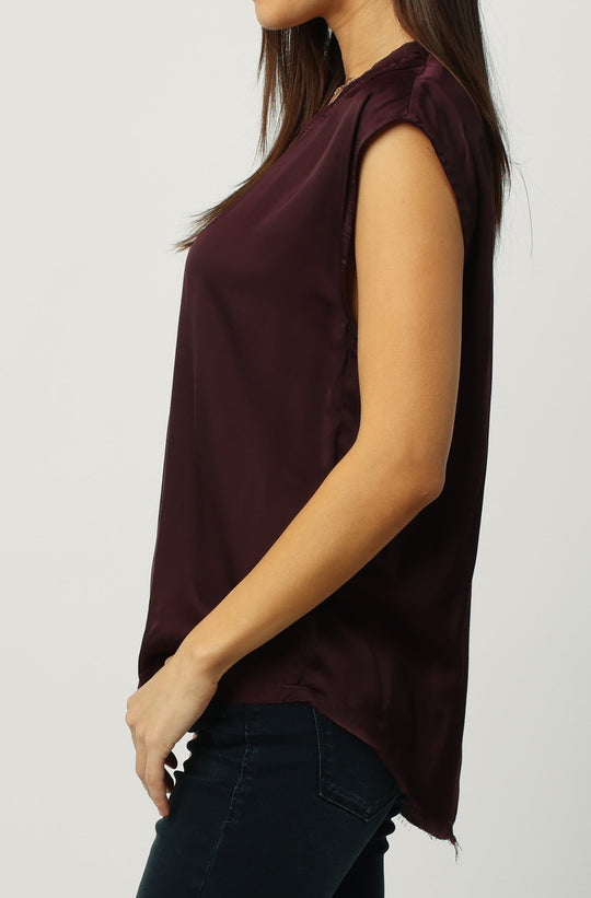 image of a female model wearing a YANIS SILKY SHEEN TOP BOYSENBERRY | DEAR JOHN DENIM TOPS
