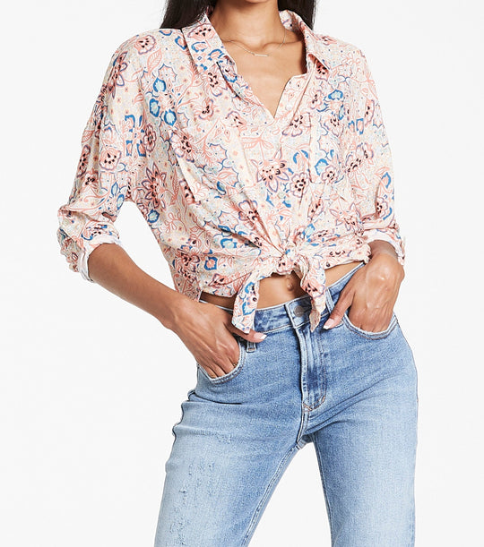 image of a female model wearing a ARIANNA FRONT TIE SHIRT FIG AND VINE DEAR JOHN DENIM 