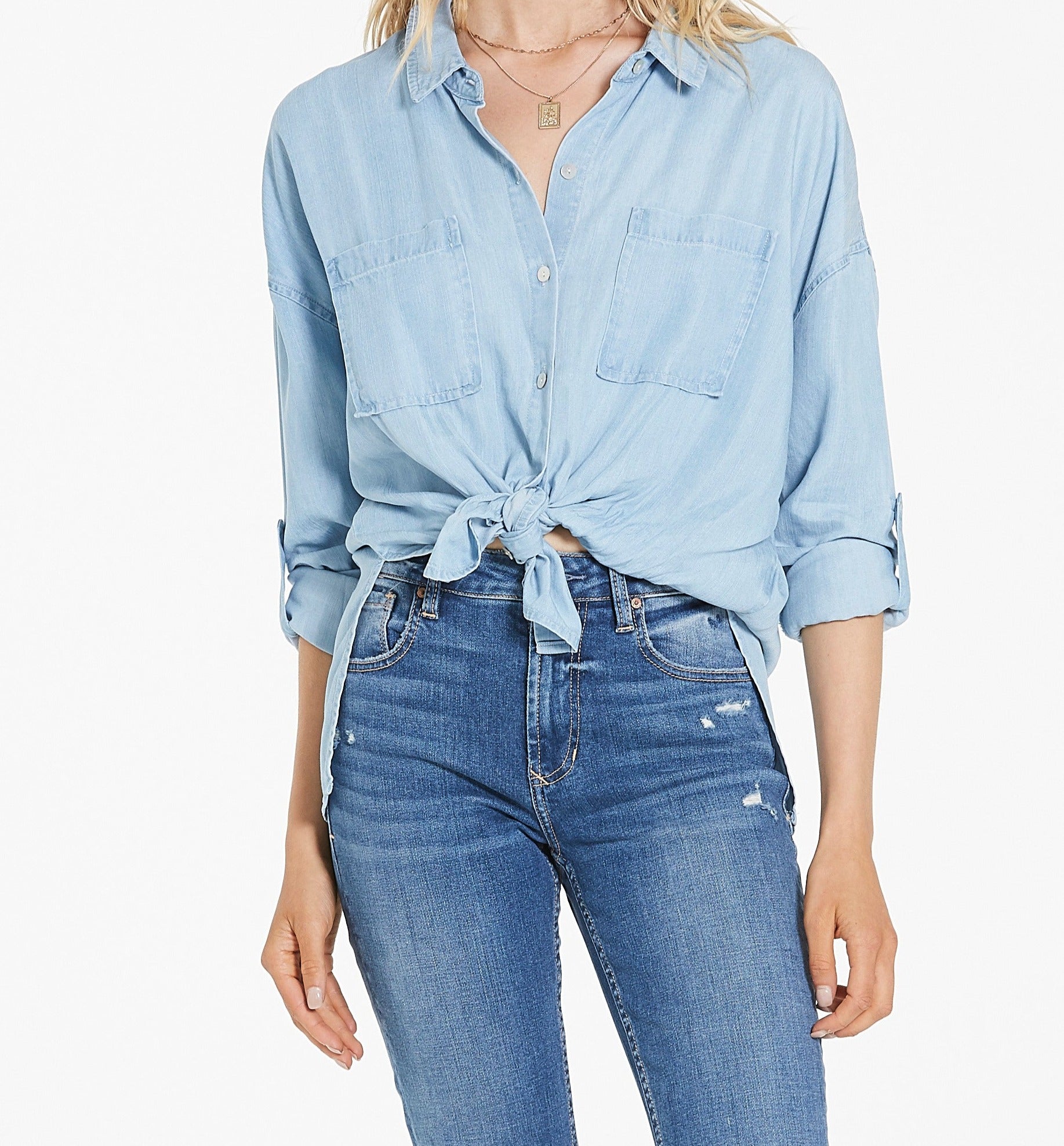 ARIANNA TIE FRONT BLUE SKIES SHIRT