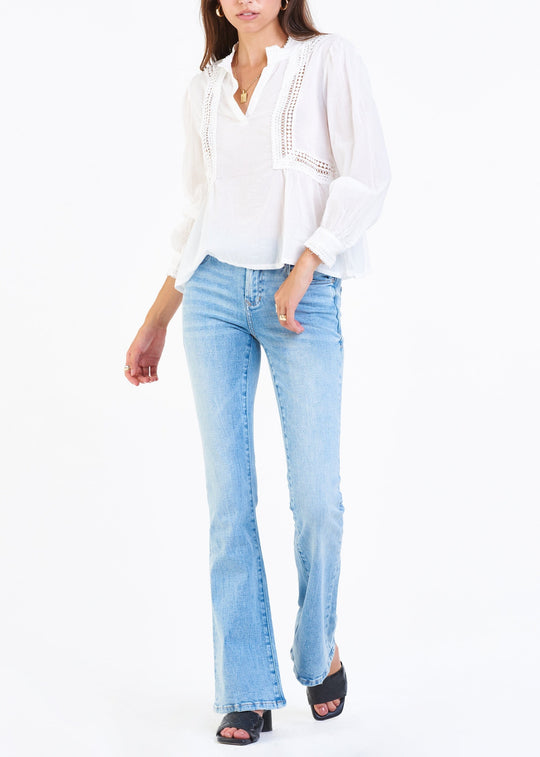 image of a female model wearing a ALEXIS FRONT SLIT TOP WHITE DEAR JOHN DENIM 
