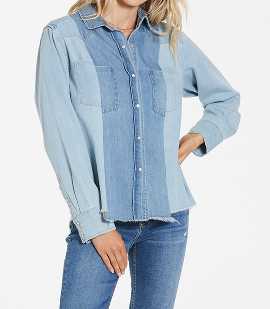 image of a female model wearing a REGAN MULTI PIECED MONTANA SHIRT DEAR JOHN DENIM 