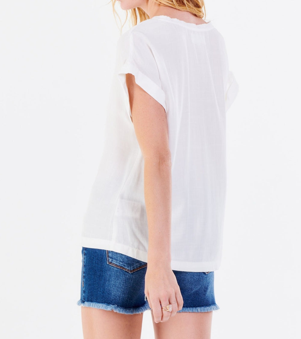 image of a female model wearing a CAMILA DROP SHOULDER TOP WHITE DEAR JOHN DENIM 