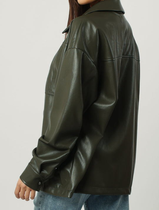 image of a female model wearing a YARA SHIRT JACKET CHARLESTON GREEN DEAR JOHN DENIM 