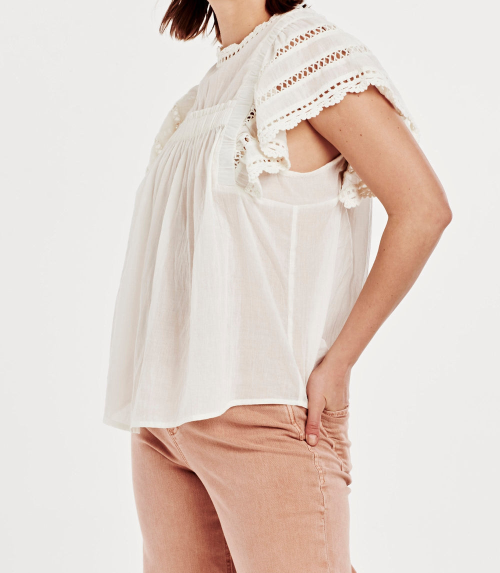 image of a female model wearing a EDITH LACE DETAIL TOP WHITE DEAR JOHN DENIM 