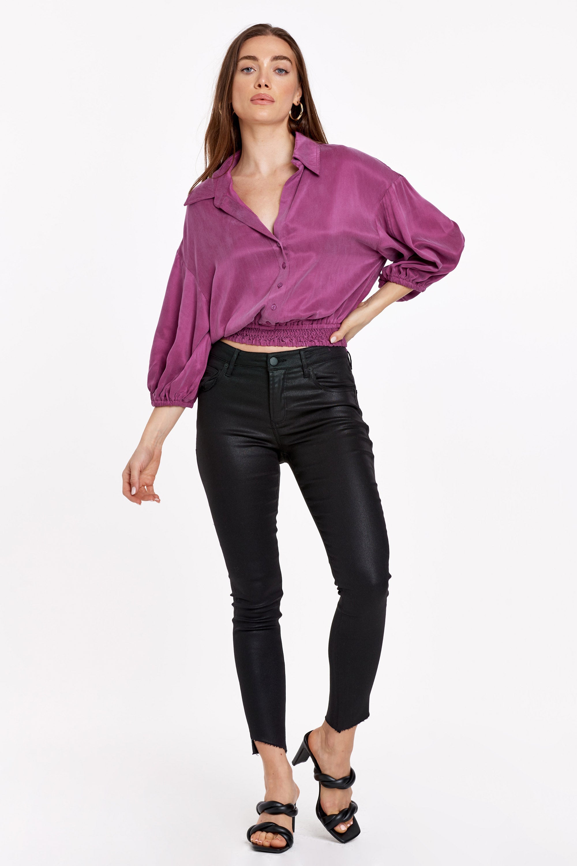 Zariah Puff Sleeve Shirt Dark Purple L Purple 58 Cupro 42 Rayon