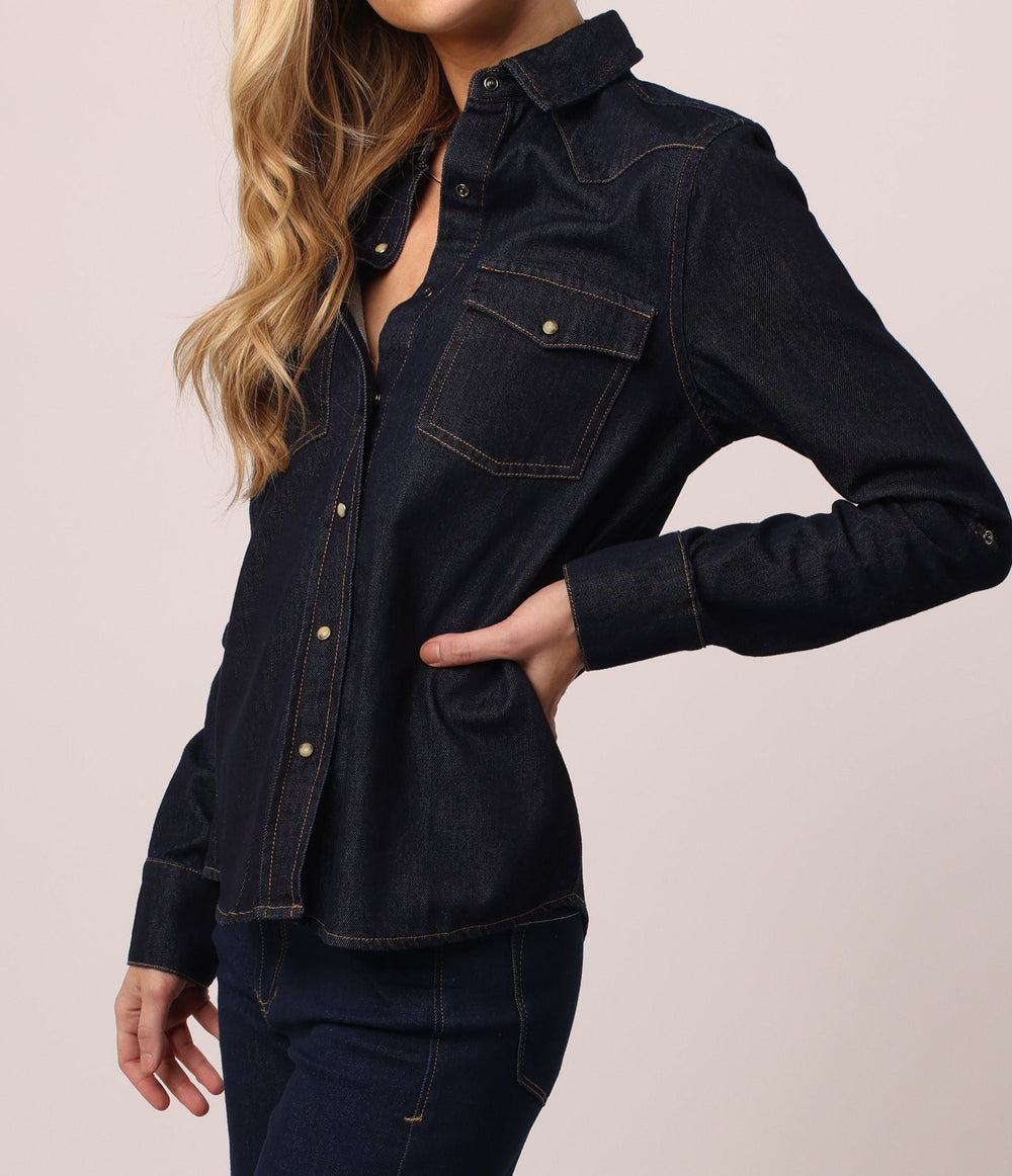 image of a female model wearing a STAR WESTERN SHIRT BREAKWATER DEAR JOHN DENIM 