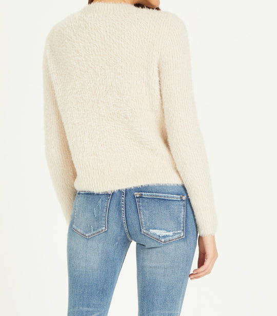 image of a female model wearing a MAY SWEATER IN LIGHT TAUPE DEAR JOHN DENIM 