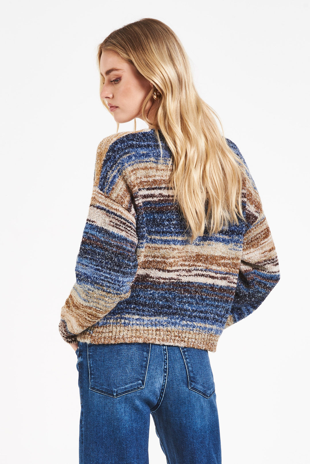 image of a female model wearing a LEXI DROP SHOULDER SWEATER FROSTED WALNUT SWEATERS