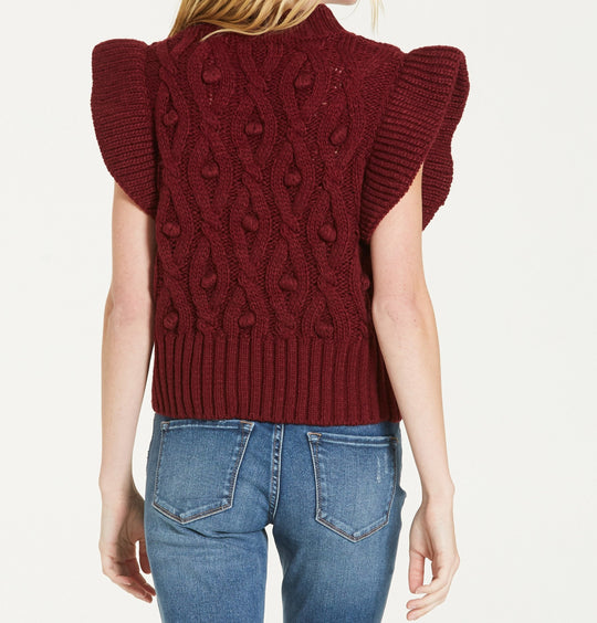 image of a female model wearing a LORI CABLE KNIT GARNET SWEATER DEAR JOHN DENIM 