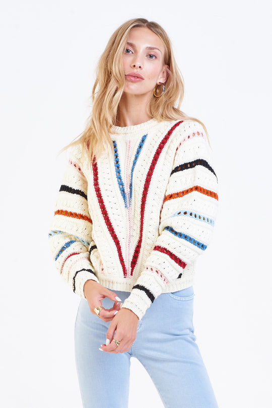 image of a female model wearing a KIERA PULL OVER SWEATER SPRING SPROUT DEAR JOHN DENIM 