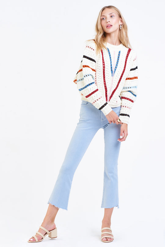 image of a female model wearing a KIERA PULL OVER SWEATER SPRING SPROUT DEAR JOHN DENIM 