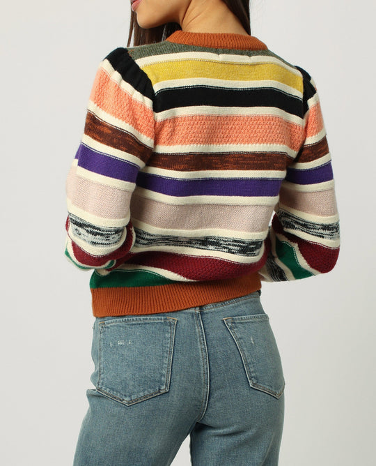 image of a female model wearing a MADISON STRIPED LONG SLEEVE SWEATER AUTUMN SWEATERS