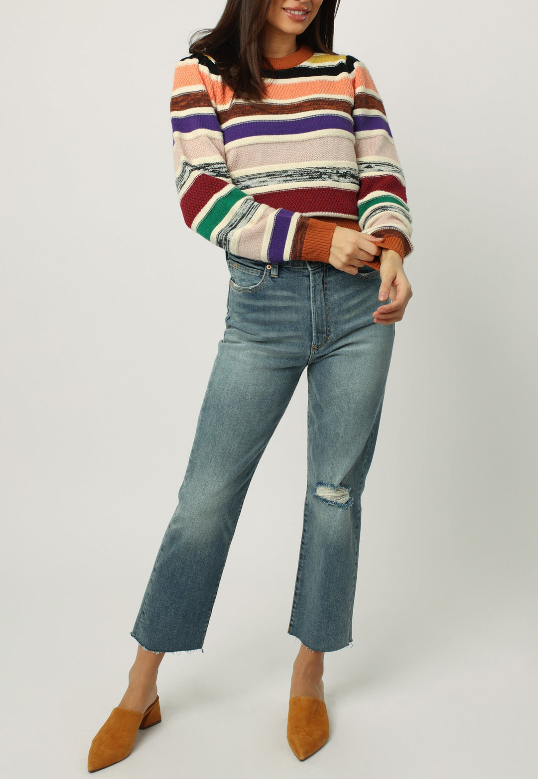 image of a female model wearing a MADISON STRIPED LONG SLEEVE SWEATER AUTUMN SWEATERS