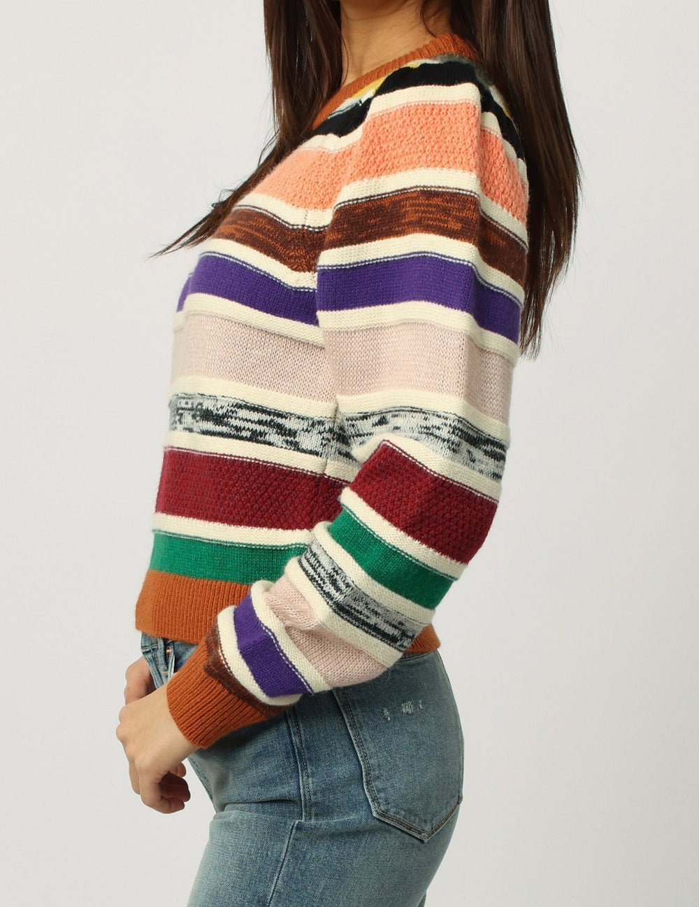 image of a female model wearing a MADISON STRIPED LONG SLEEVE SWEATER AUTUMN DEAR JOHN DENIM 