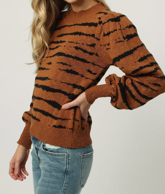 image of a female model wearing a JASMINE LONG SLEEVE SWEATER TIGER SWEATERS