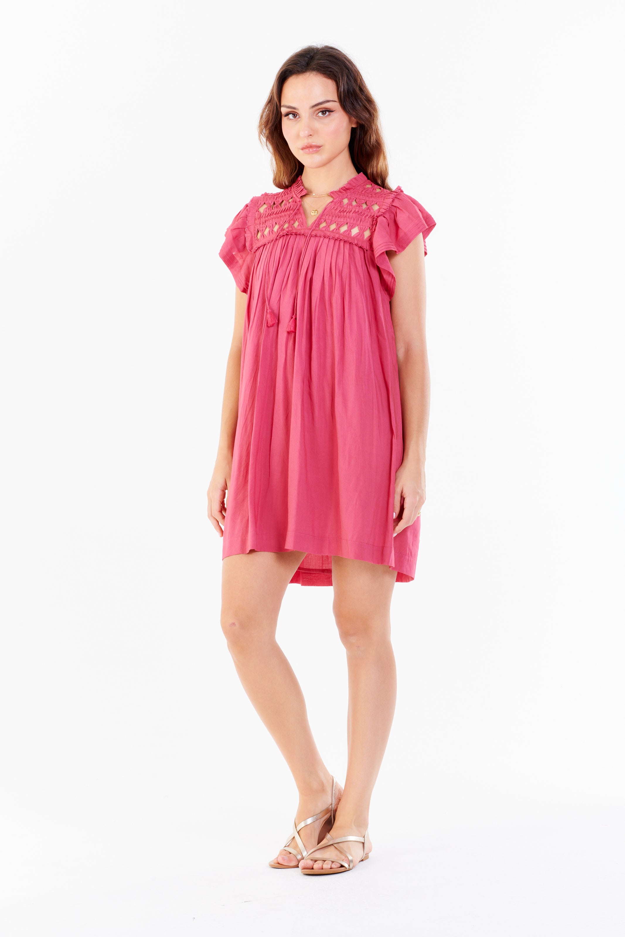 OSIRIS KNOTTED EMBROIDERY DRESS PINK PUNCH