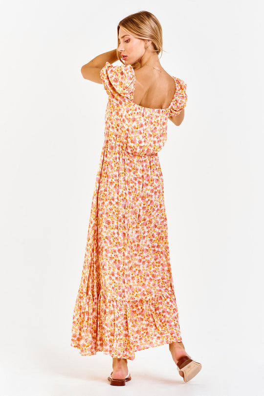image of a female model wearing a GRACIE PUFF SLEEVE DRESS PRETTY IN PINK DEAR JOHN DENIM 