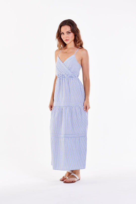 image of a female model wearing a KELLY STRAP TANK MAXI DRESS BLUE BOTTLE DRESSES