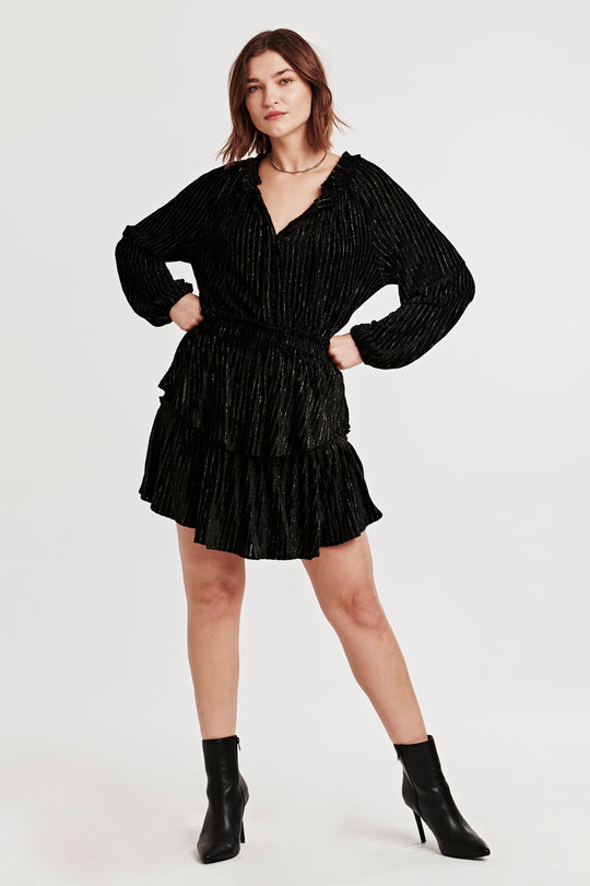 image of a female model wearing a FAYE RAGLAN SLEEVE DRESS BLACK LUREX DEAR JOHN DENIM 