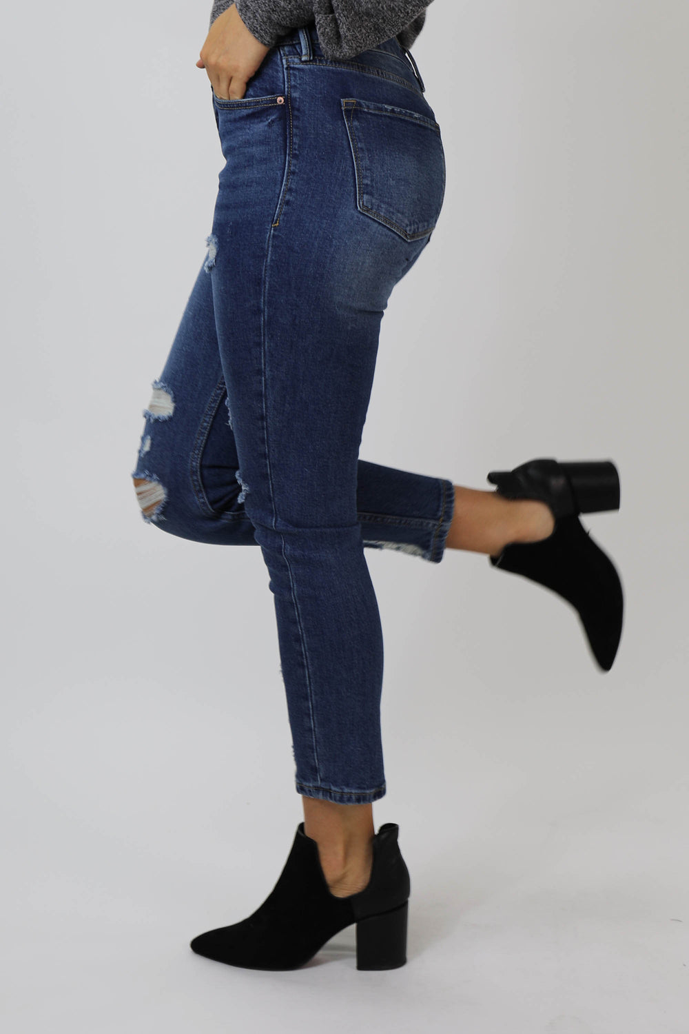 image of a female model wearing a AIDEN HIGH RISE GIRLFRIEND JEANS SACRAMENTO JEANS