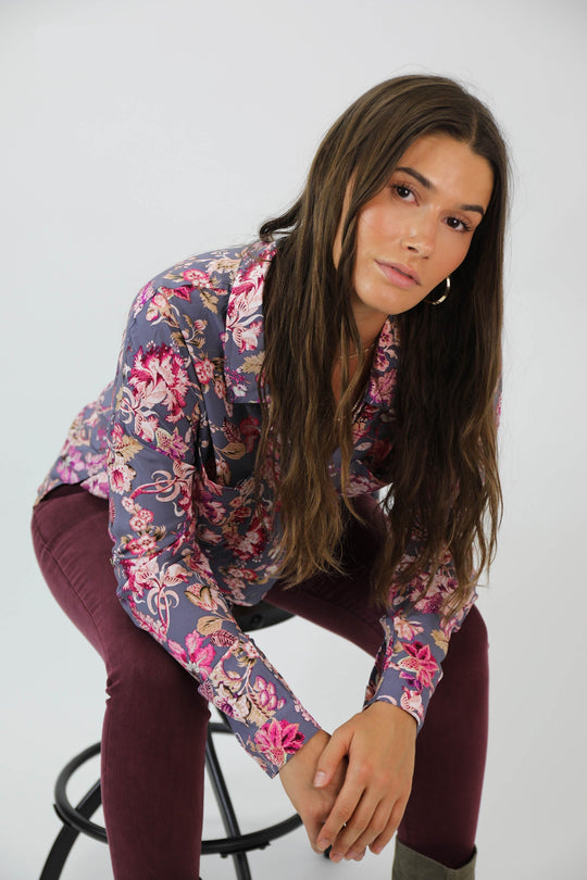 image of a female model wearing a ARIANNA TIE FRONT MAGENTA SLEET TOP DEAR JOHN DENIM 