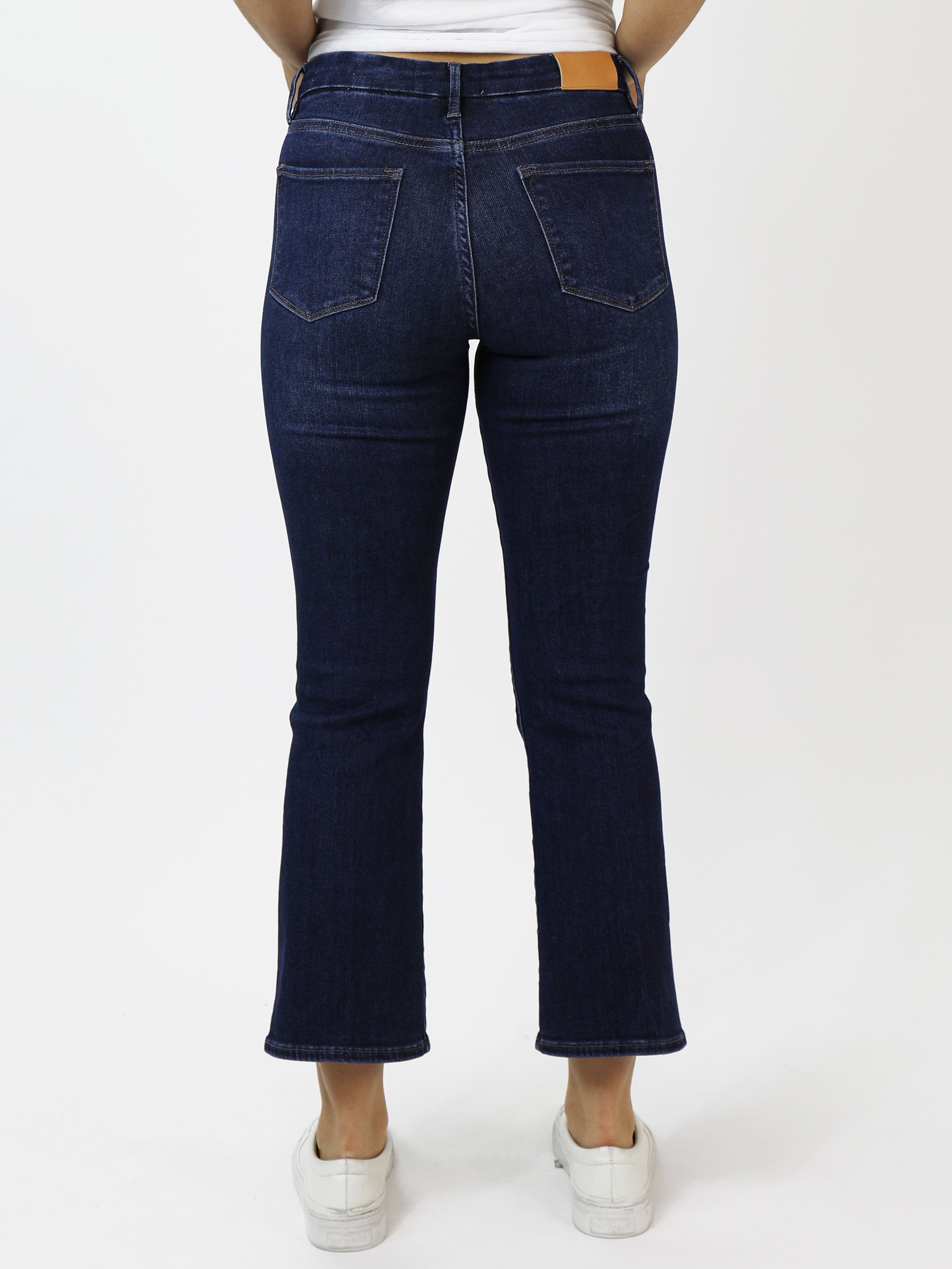 image of a female model wearing a JEANNE SUPER HIGH RISE CROPPED FLARE JEANS RICHMOND DEAR JOHN DENIM 