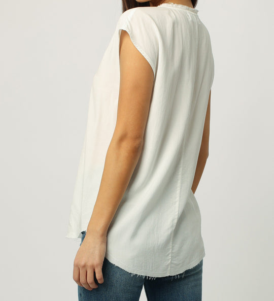 image of a female model wearing a YANIS SLEEVELESS TOP WHITE | DEAR JOHN DENIM TOPS