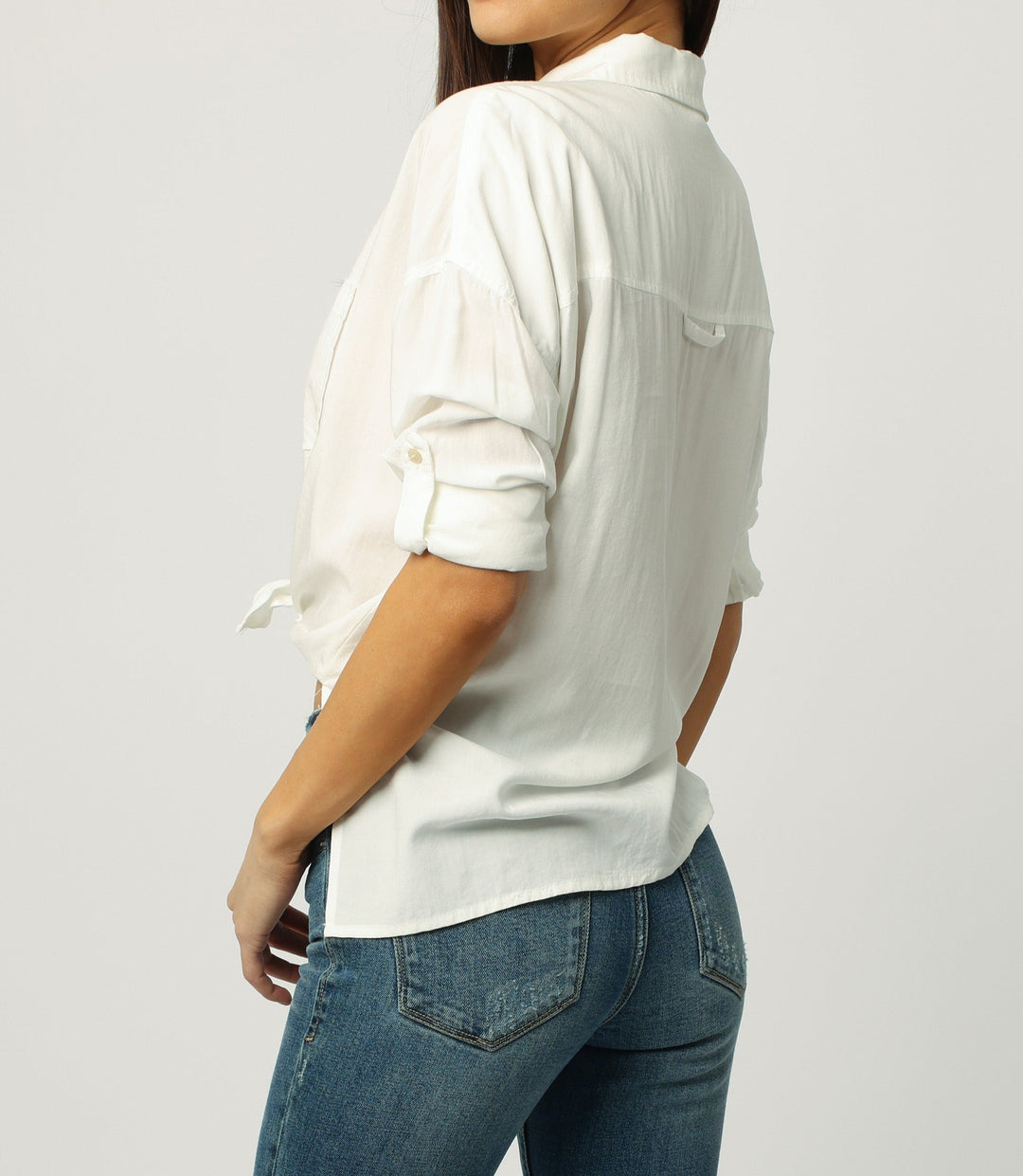 image of a female model wearing a ARIANNA FRONT TIE SHIRT WHITE DEAR JOHN DENIM 