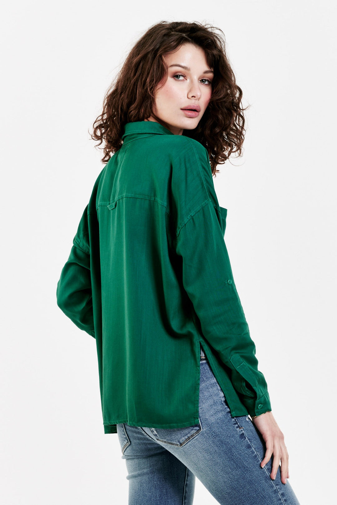 image of a female model wearing a ARIANNA FRONT TIE SHIRT DARTMOUTH GREEN DEAR JOHN DENIM 
