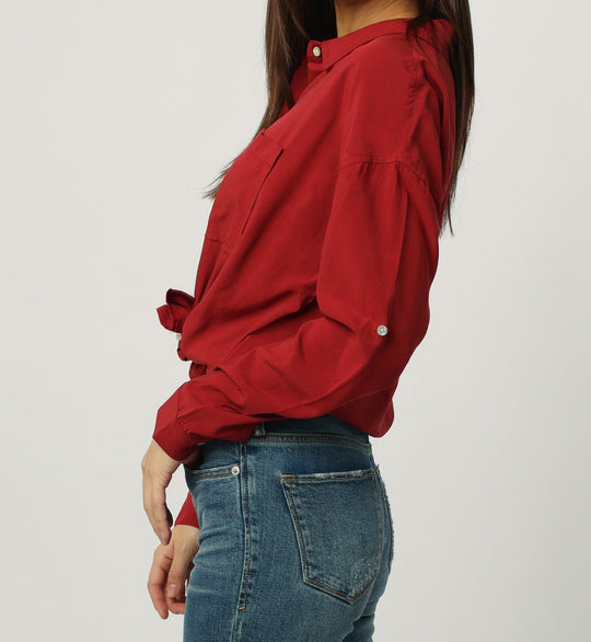 image of a female model wearing a ARIANNA FRONT TIE SHIRT MOLTEN LAVA DEAR JOHN DENIM 