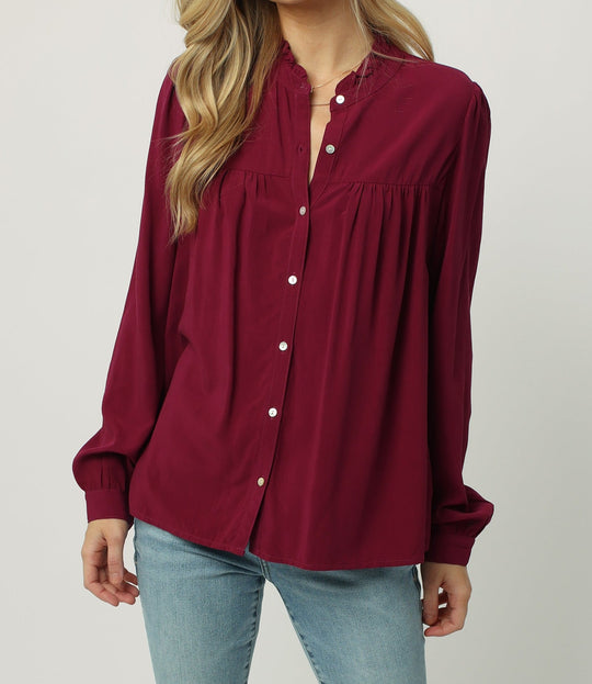 image of a female model wearing a KYLIE LONG SLEEVE SHIRT FESTIVAL FUCHSIA DEAR JOHN DENIM 