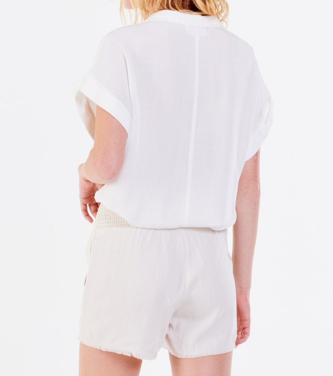 image of a female model wearing a CALI TIE FRONT SHIRT WHITE DEAR JOHN DENIM 