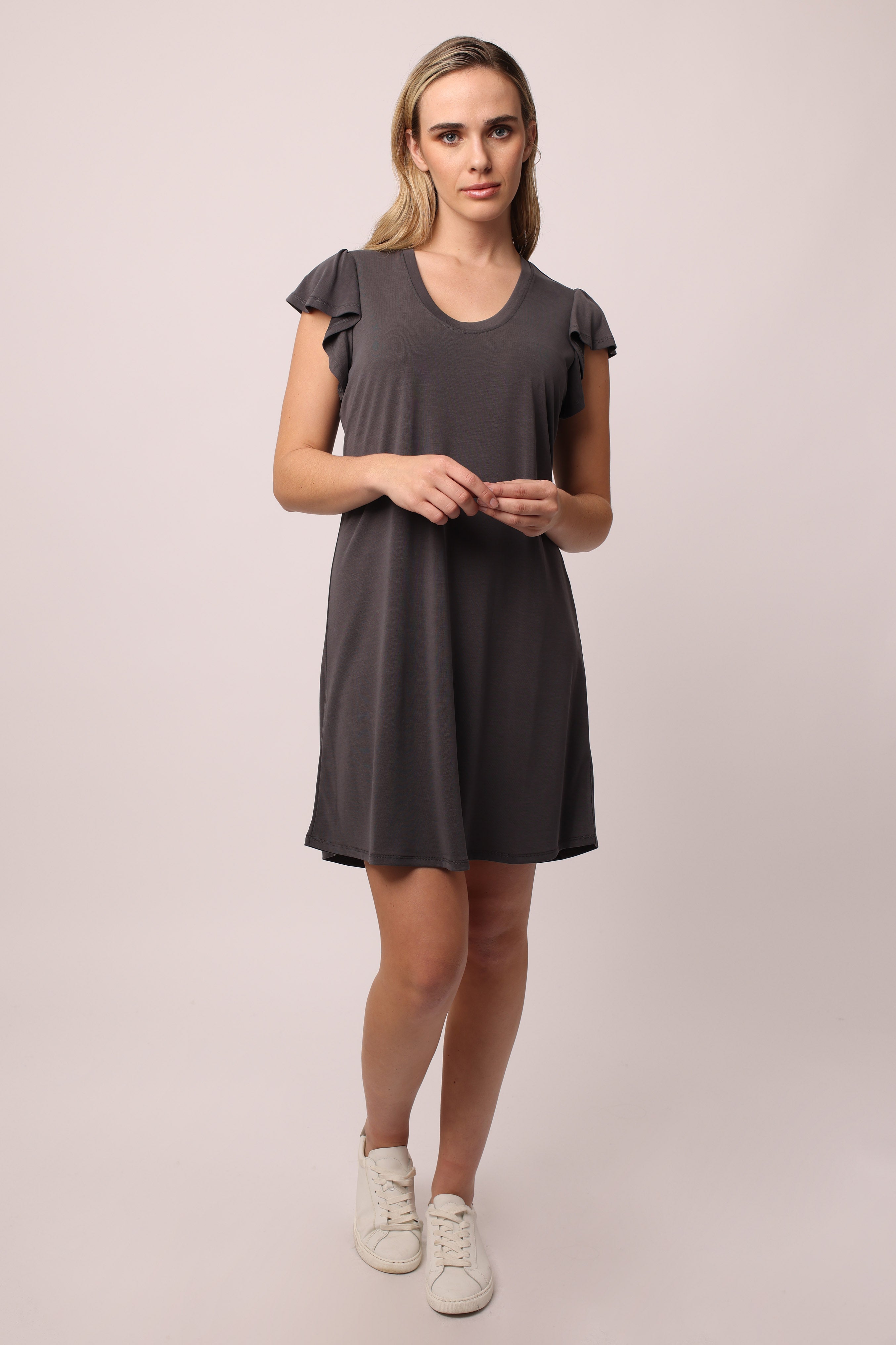 Grey flutter sale sleeve dress