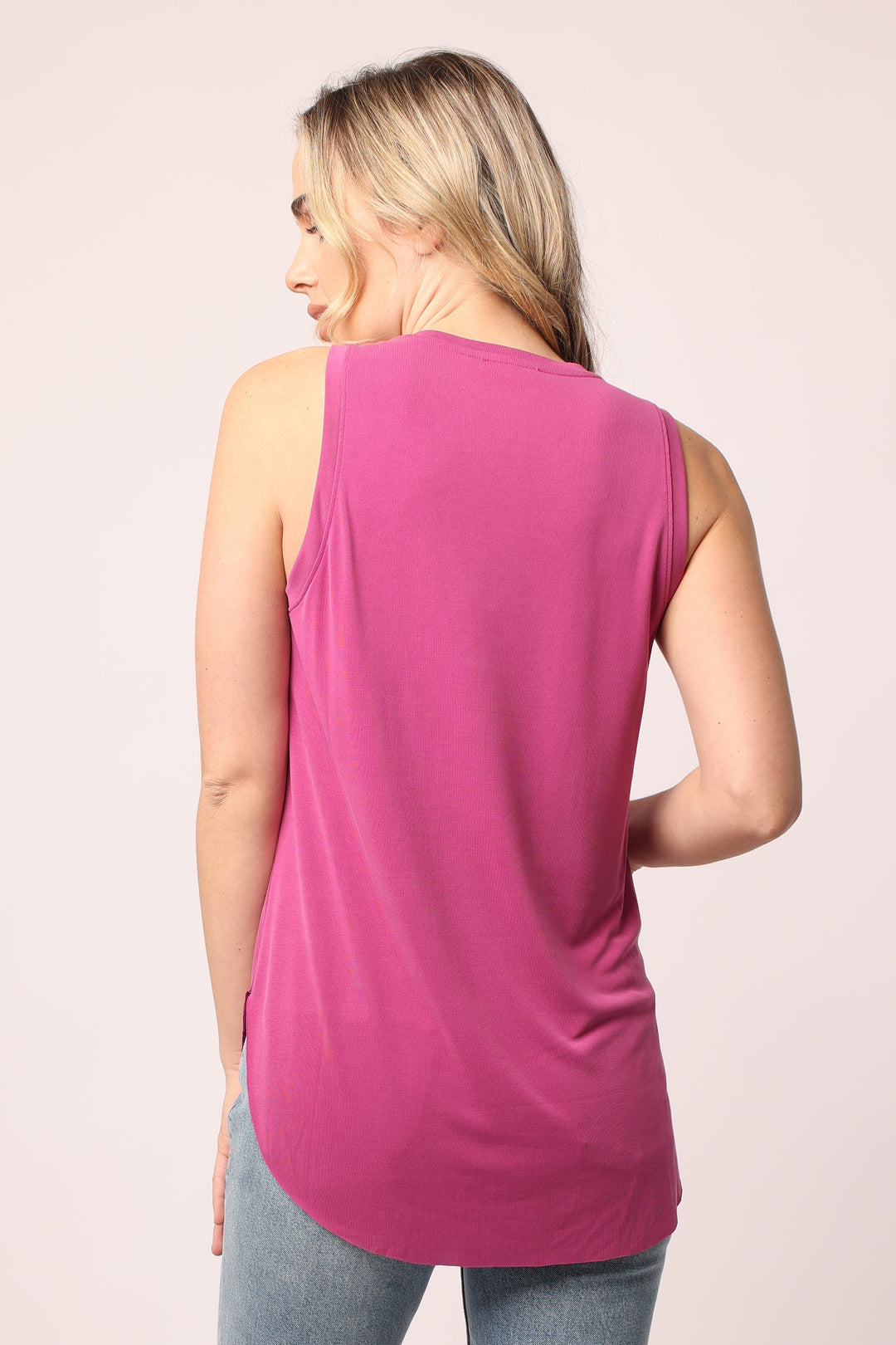 image of a female model wearing a ESTHER V NECK TANK FUCHSIA TANKS