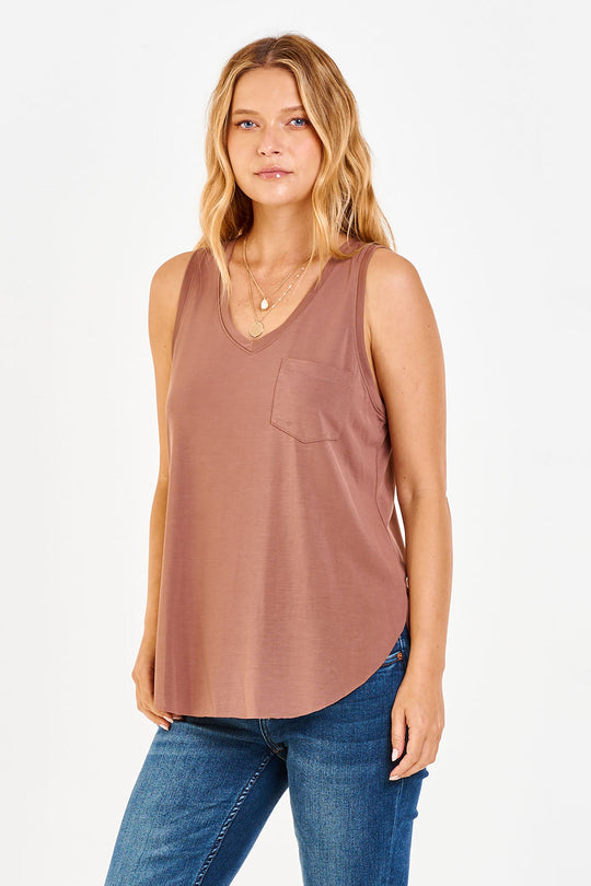 image of a female model wearing a ESTHER POCKET TANK SABLE TANKS