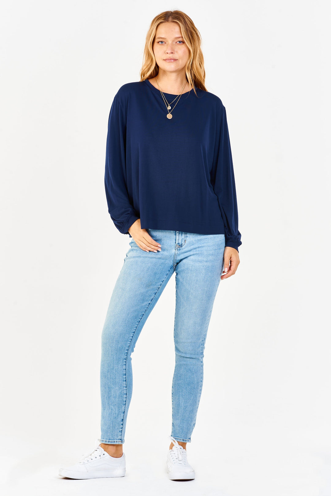 image of a female model wearing a MATILDA BASIC LONG SLEEVE TOP ECLIPSE TOPS