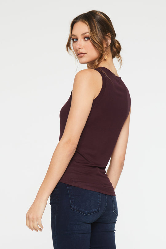 image of a female model wearing a CLEO RIBBED TANK TAWNY PORT TANKS