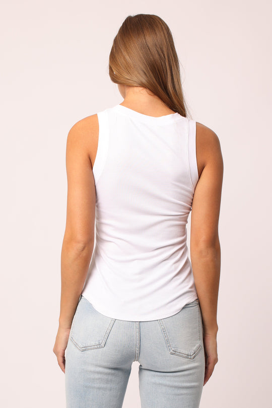 image of a female model wearing a CLEO RIBBED TANK WHITE TANKS