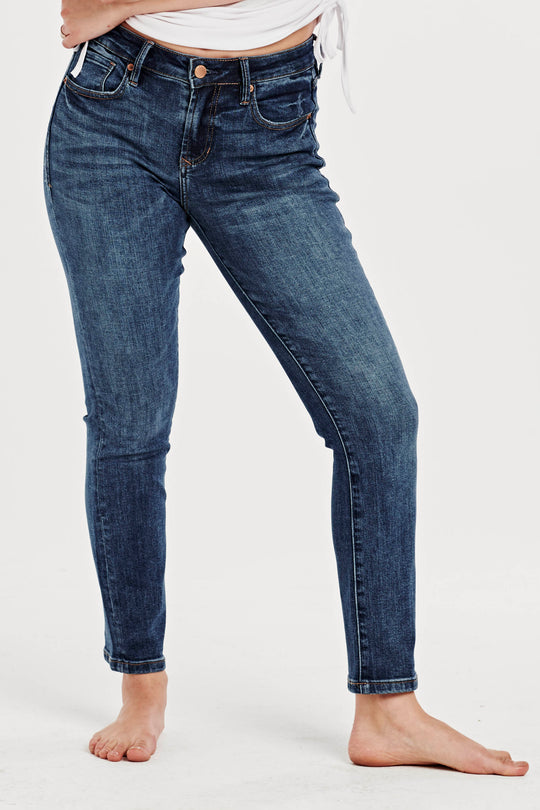 image of a female model wearing a BLAIRE HIGH RISE ANKLE SLIM STRAIGHT JEANS SOUTH BAY JEANS